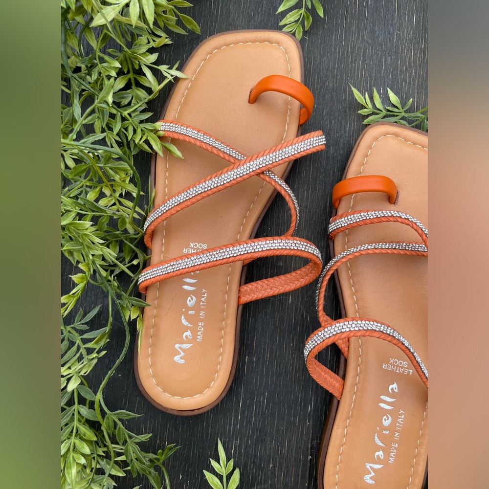 Embellished Orange Sandals. - Picture 4 of 6